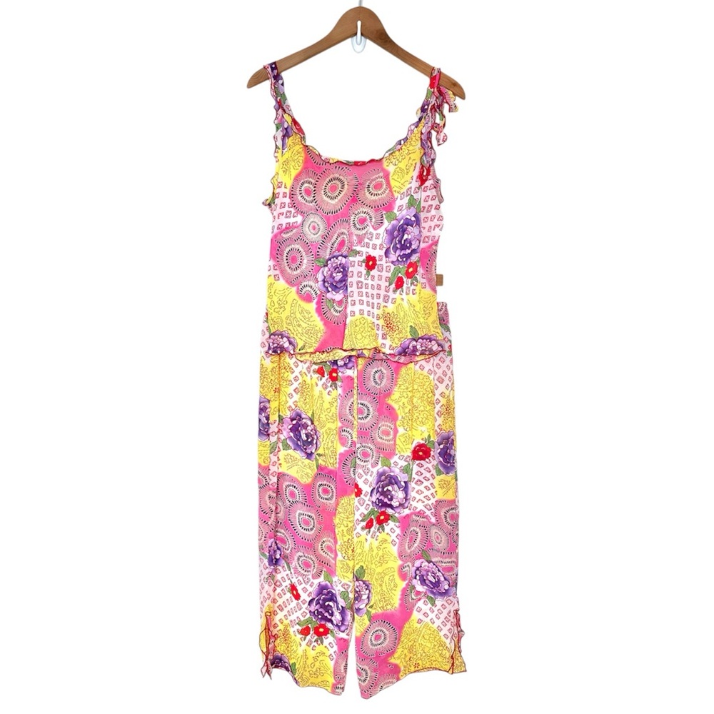 Josie Natori Pajama Set Fits Size Medium Semi Sheer Floral Arsty Y2K Print